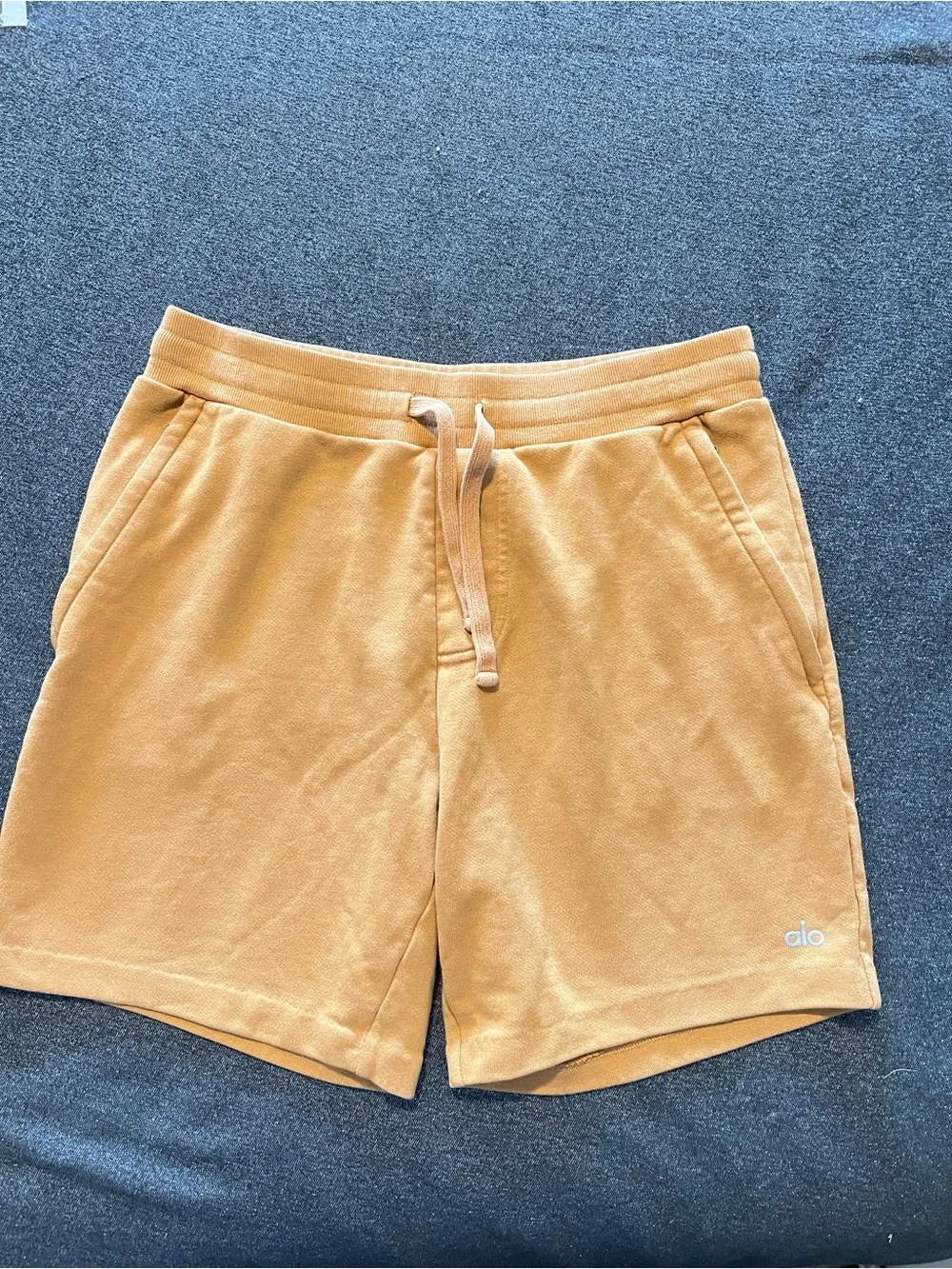 Alo Yoga French Terry Drawstring Lounge Shorts Women’s Size Medium Camel/Tan